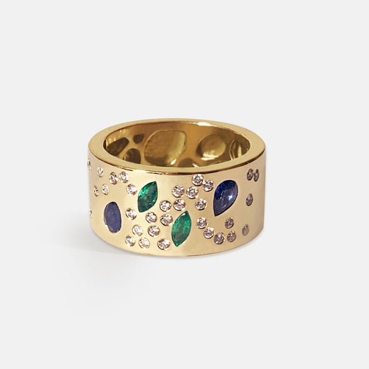 Constellation Ring in Diamonds, Emeralds & Sapphires