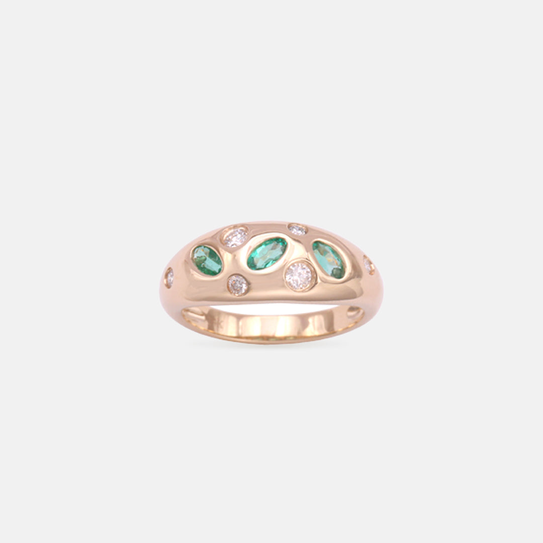 Emerald and diamond bombé ring