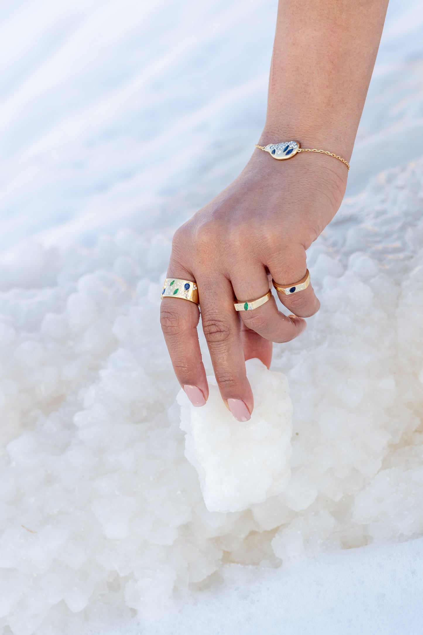 Marquise Comet Ring in Diamonds & Emerald