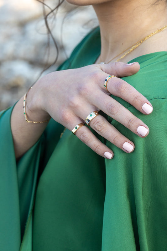 Lunar Ring in Diamonds, Emeralds & Sapphires