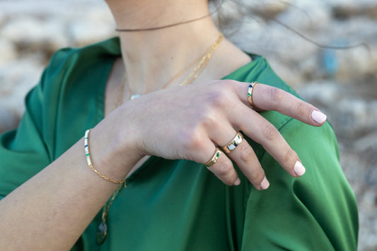 Cosmos Ring in Diamonds, Emeralds & Blue Sapphires