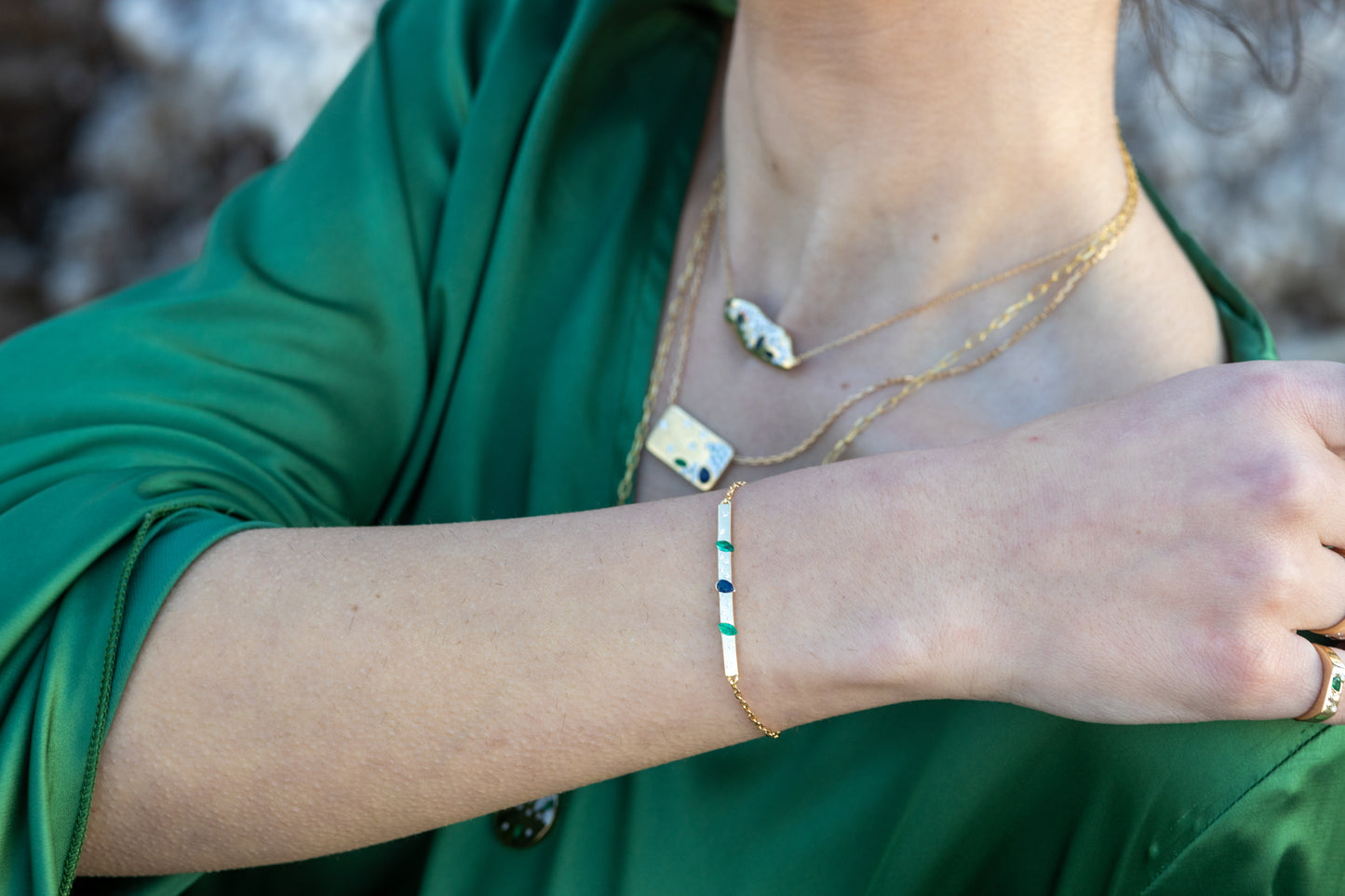 Orbit Bracelet With Blue Sapphire & Emeralds