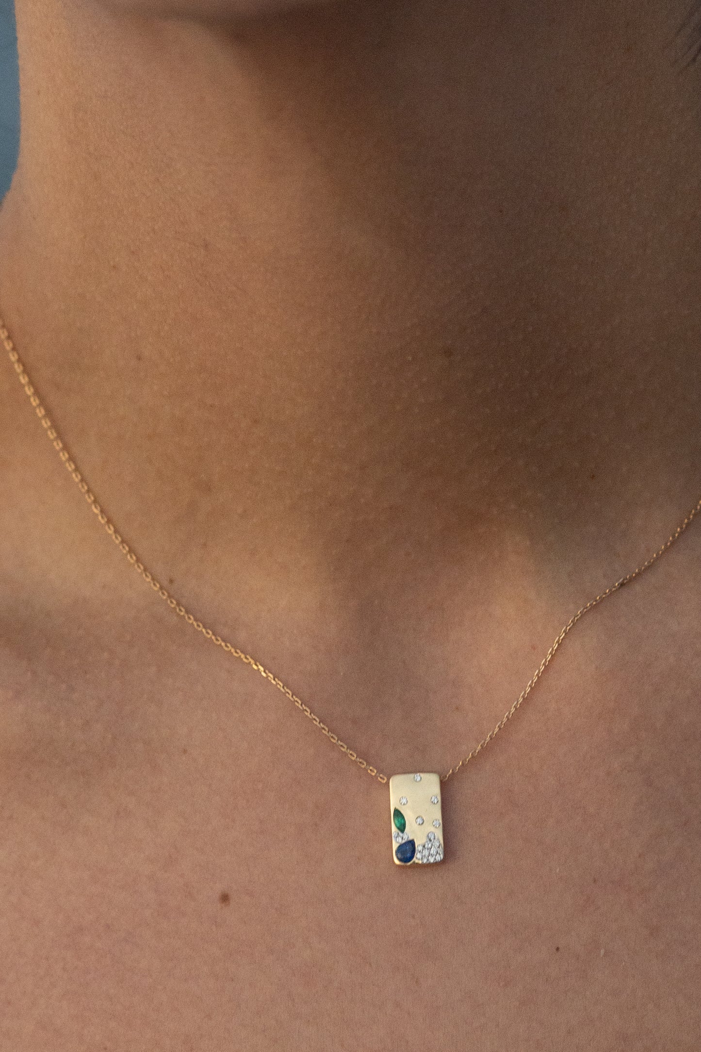 Ingress Necklace Charm in Diamonds, Emeralds & Sapphires