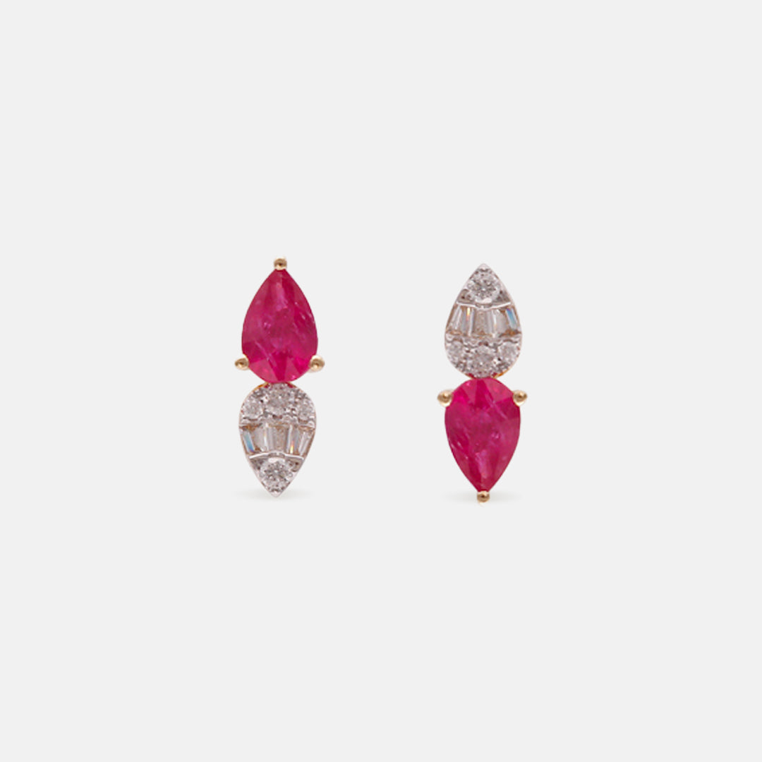 Ruby Petal Earring in Diamonds & Rubies