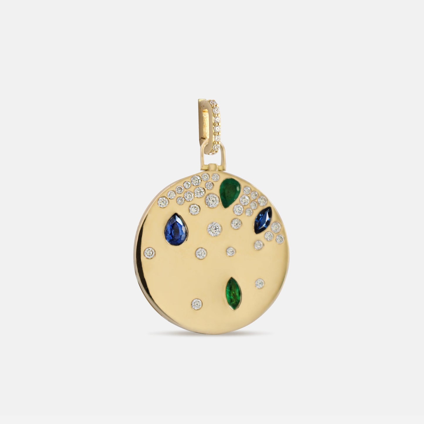 Venus Charm Pendent in Diamonds, Emeralds & Sapphires