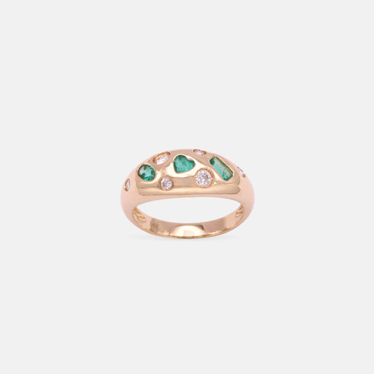 Mixed Emerald and diamond bombé ring