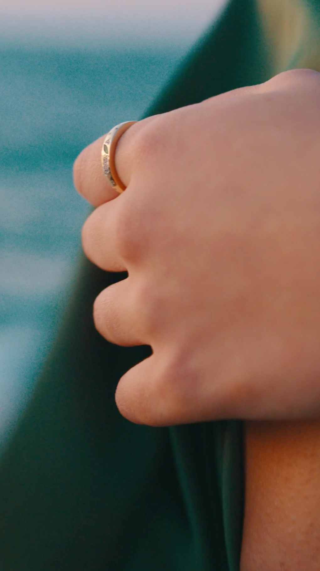 Gravity Ring in Diamonds & Green Emerald