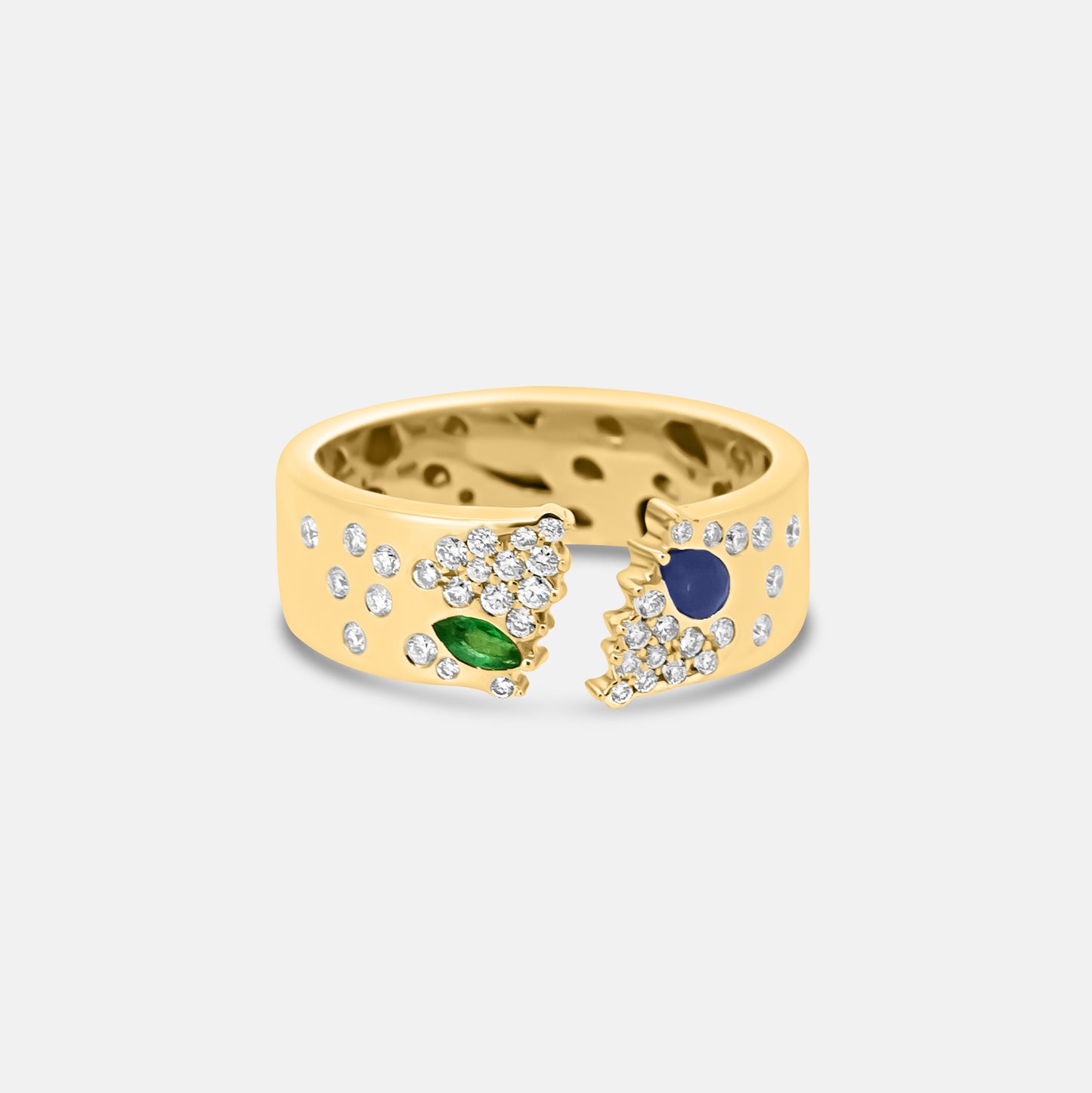 Galaxy Open Ring in Diamonds, Sapphires and Emeralds