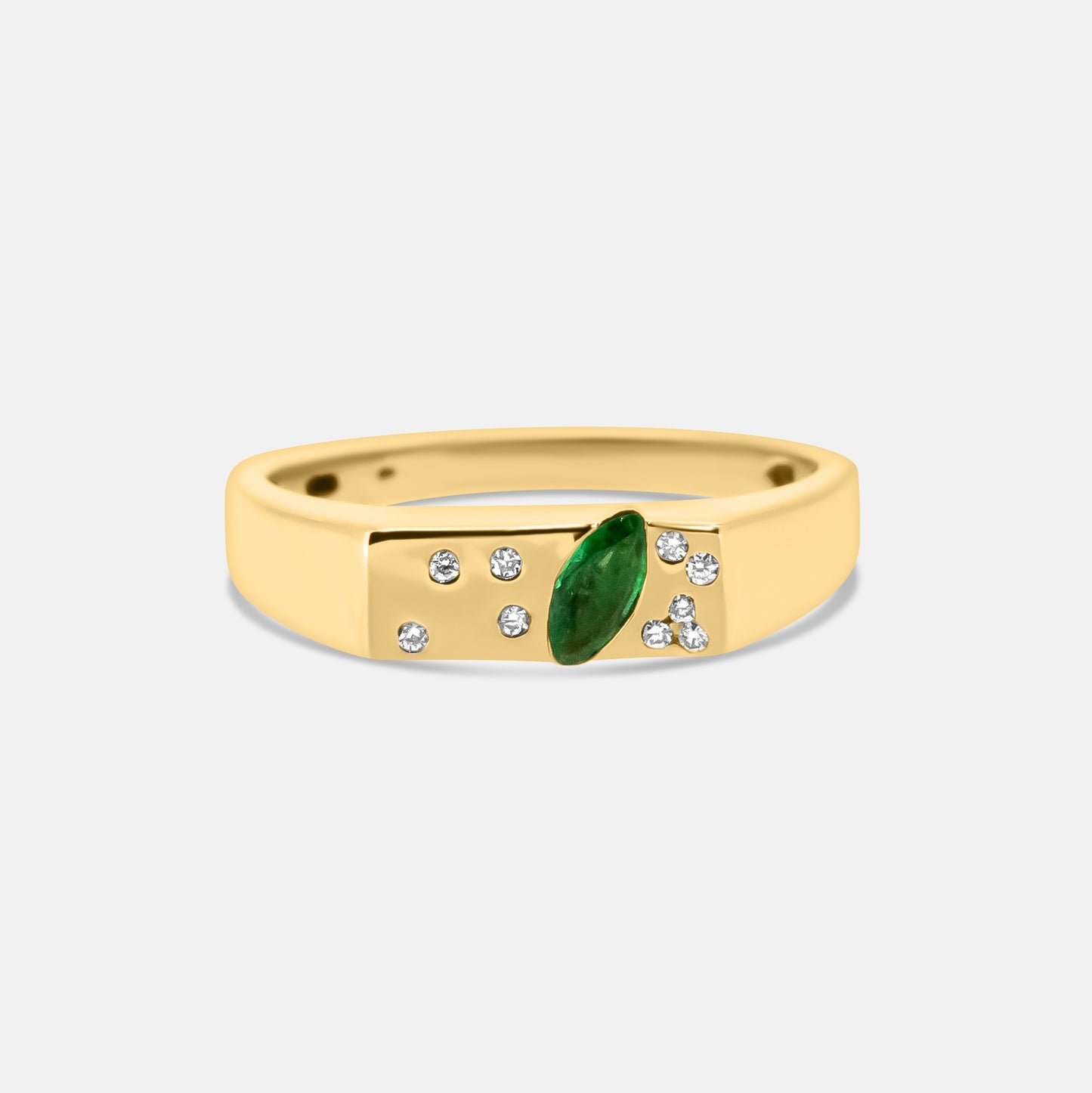 Marquise Comet Ring in Diamonds & Emerald