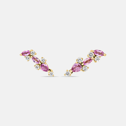 Leaf trail Earring crawlers in Diamonds & Pink Sapphires