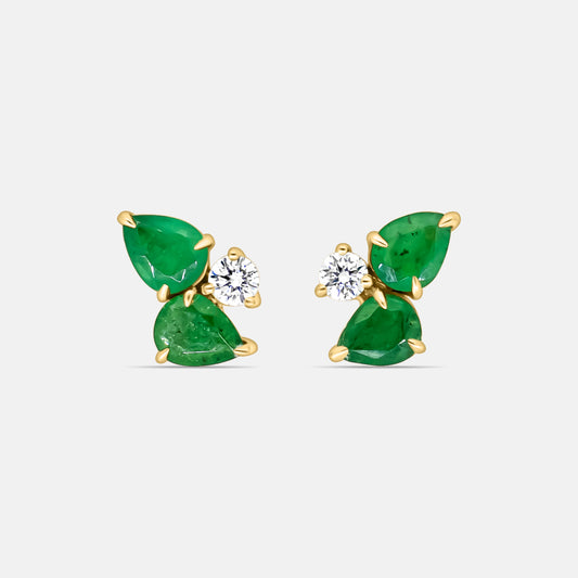 Verdant whisper Stud Earrings in Diamonds & Emeralds