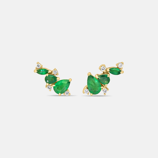 Evergreen Path Stud Earring in Diamonds & Emeralds