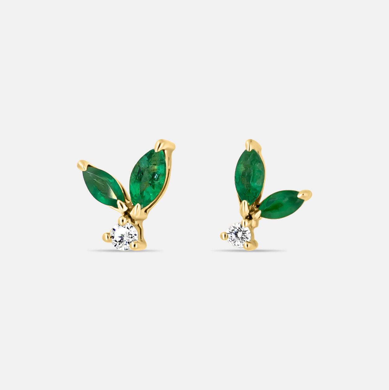 Olive sprout Stud Earrings in Diamonds & Emeralds