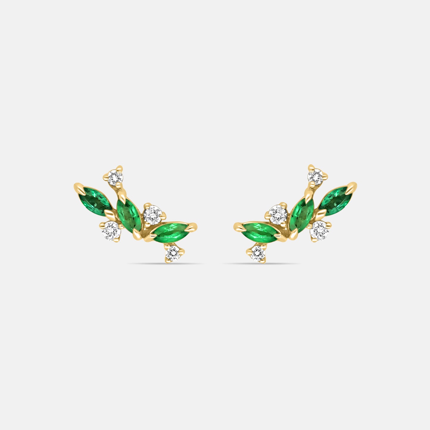 Leaf trail Earring crawlers in Diamonds & Emeralds or pink Sapphires