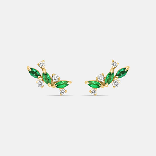 Leaf trail Earring crawlers in Diamonds & Emeralds or pink Sapphires