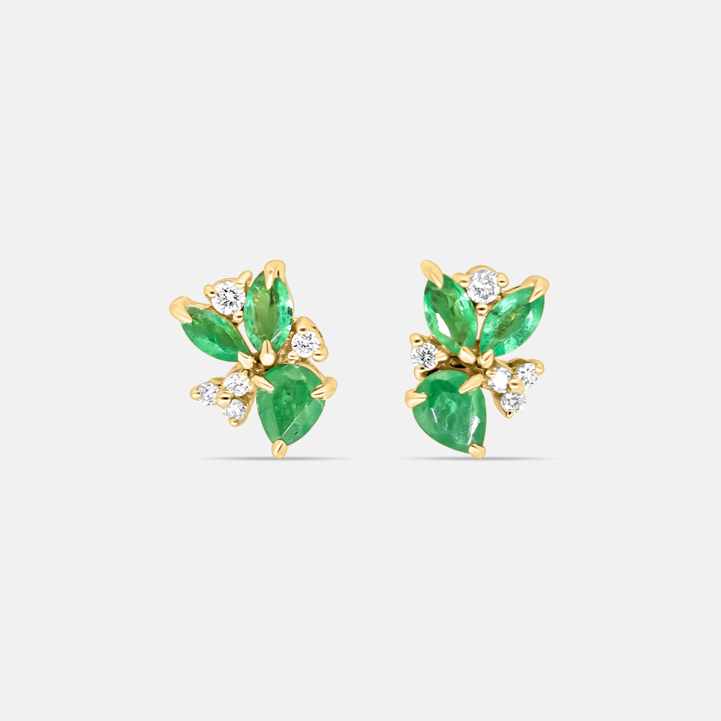 Oliva Flora Stud Earrings in Diamonds & Emeralds