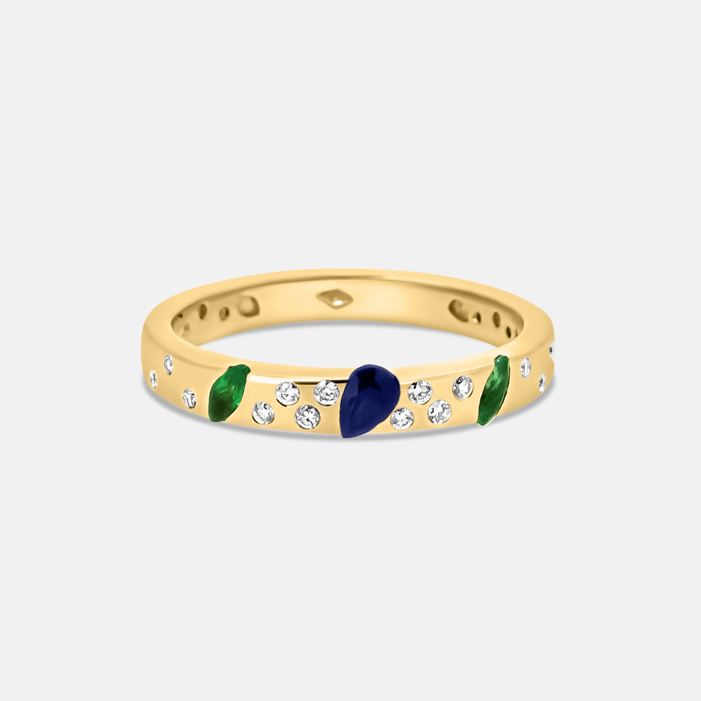 Lunar Ring in Diamonds, Emeralds & Sapphires