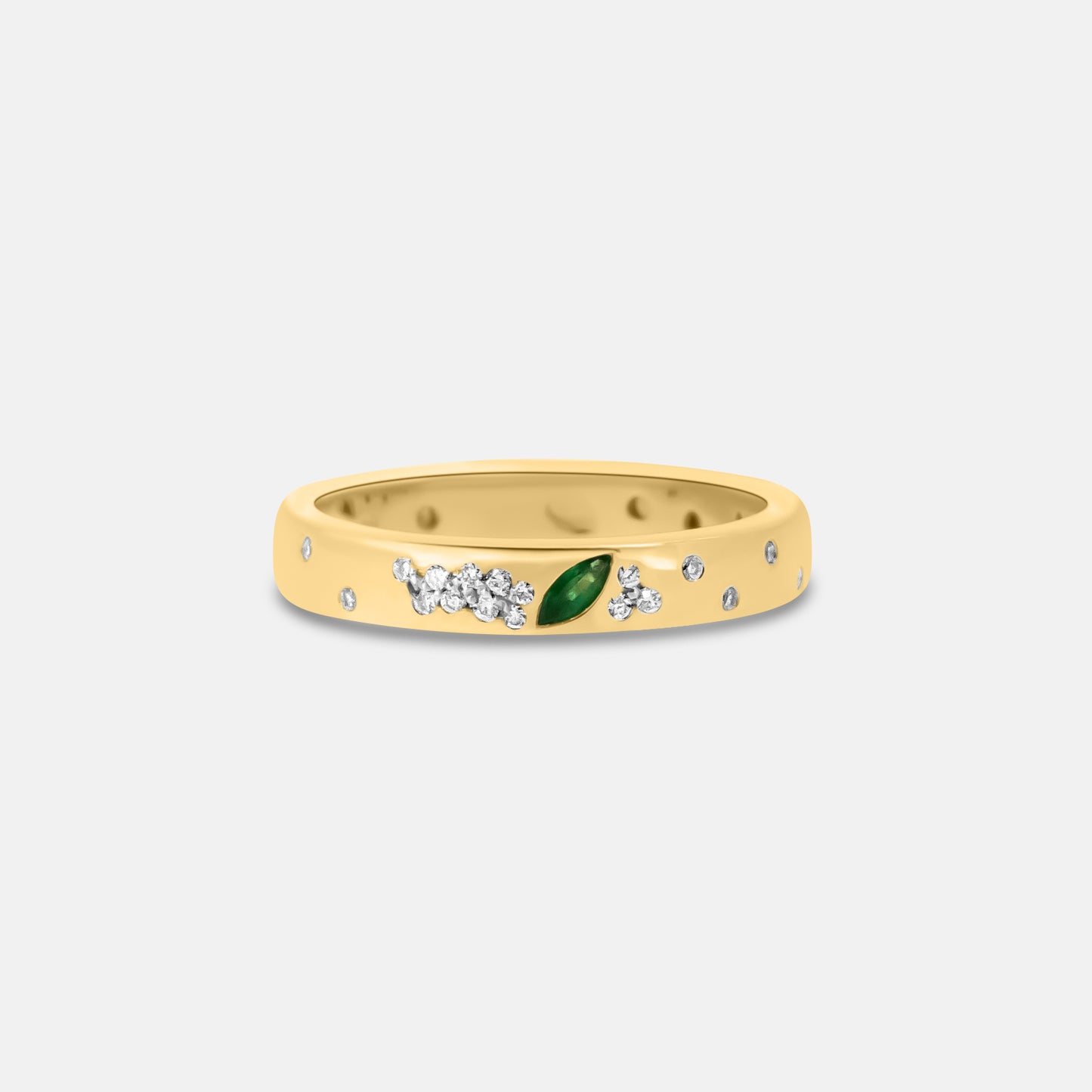 Gravity Ring in Diamonds & Green Emerald