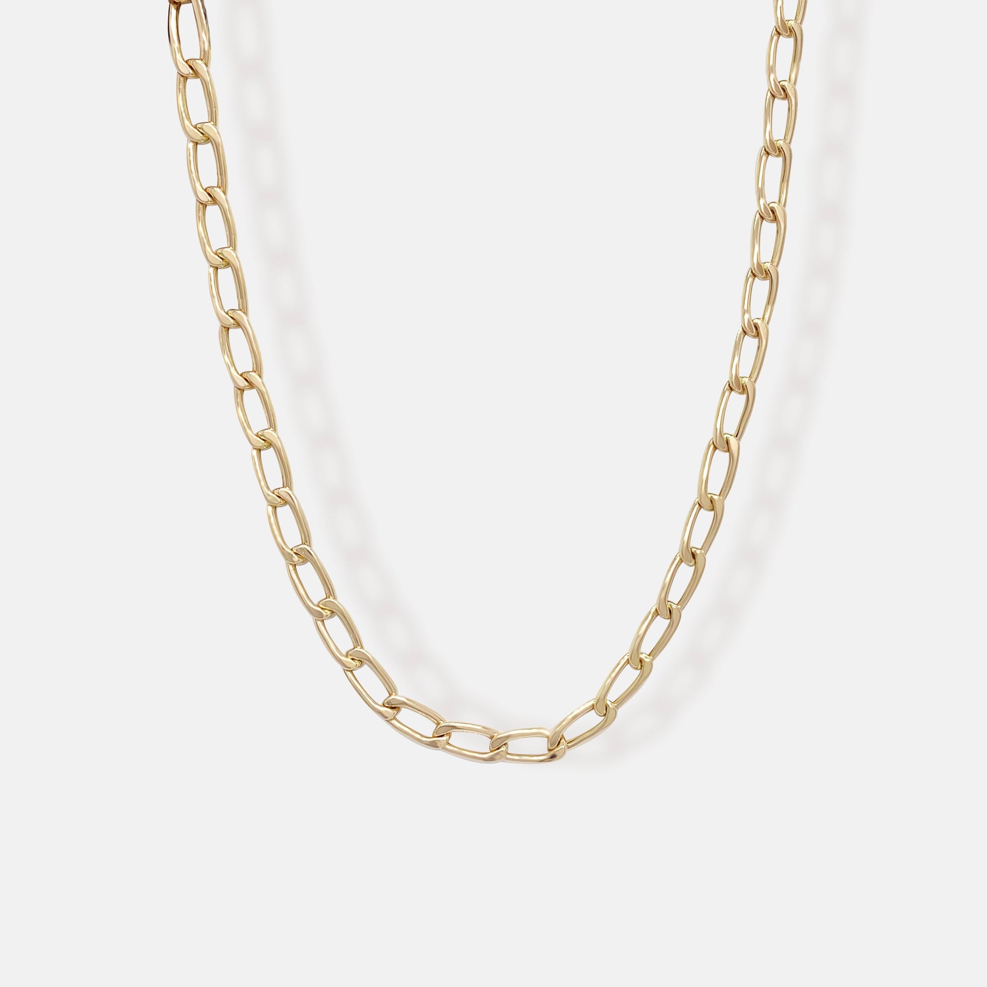 Gold Elongated Curb Chain Necklace