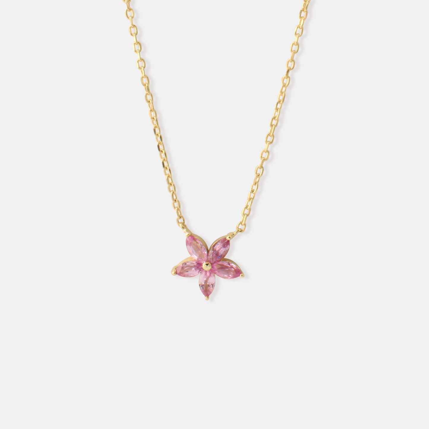 Five Petal Flower Pink Sapphire Necklace