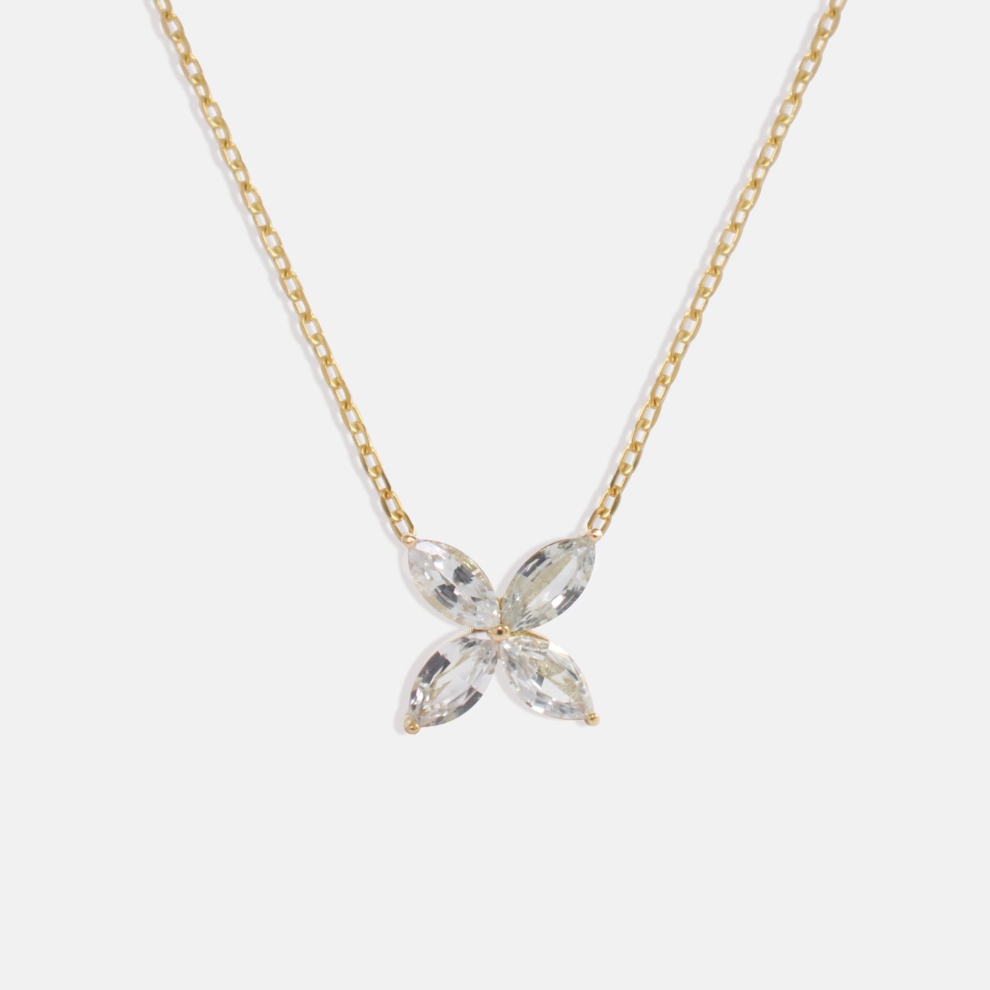 Four Petal Flower White Sapphire Necklace