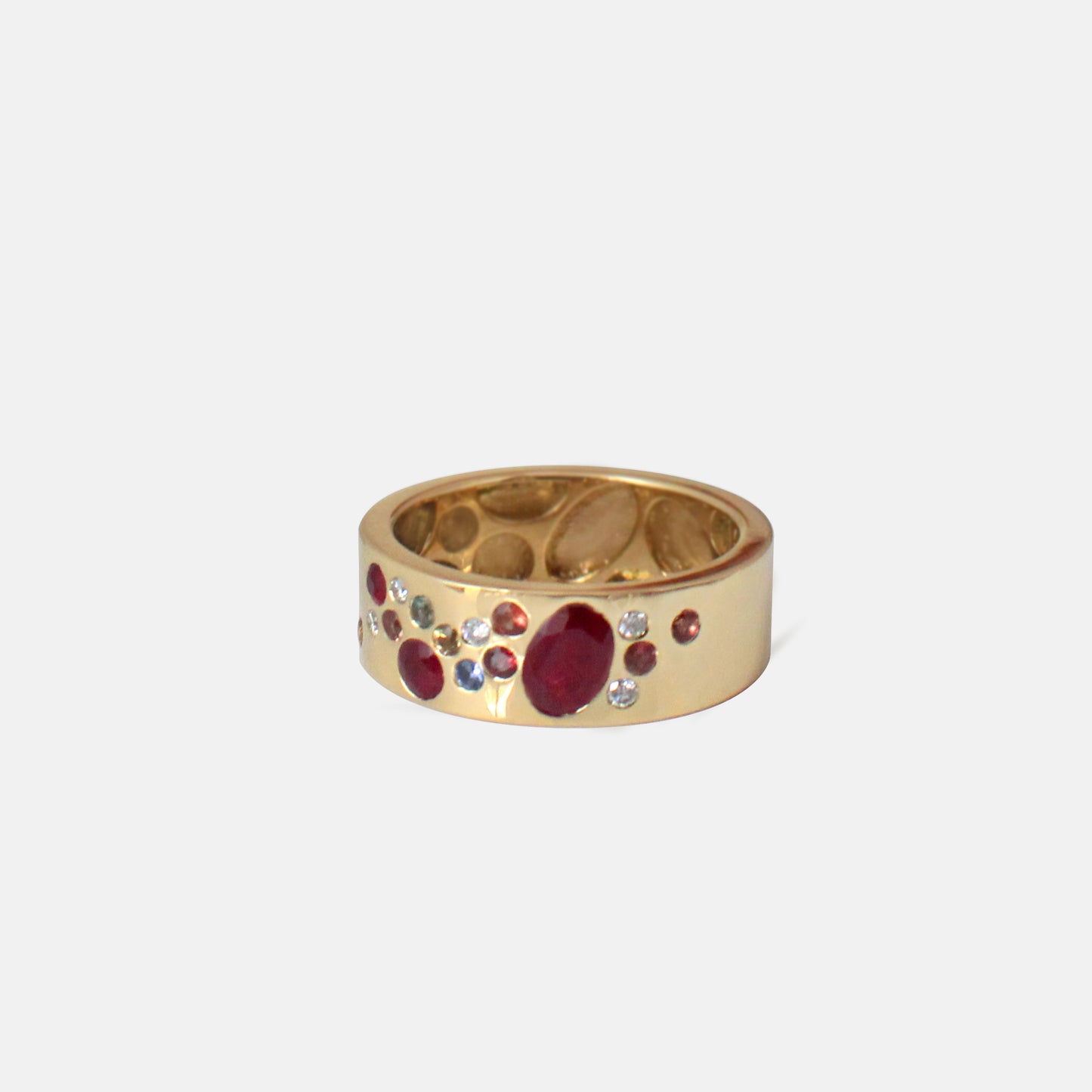 Tea Party Wide Ring in Rubies, Sapphires & Diamonds
