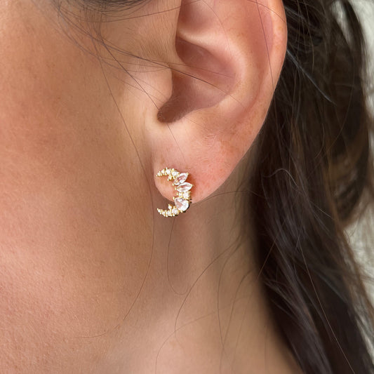 Wild Moon Stud Earrings in Diamonds & White Sapphires