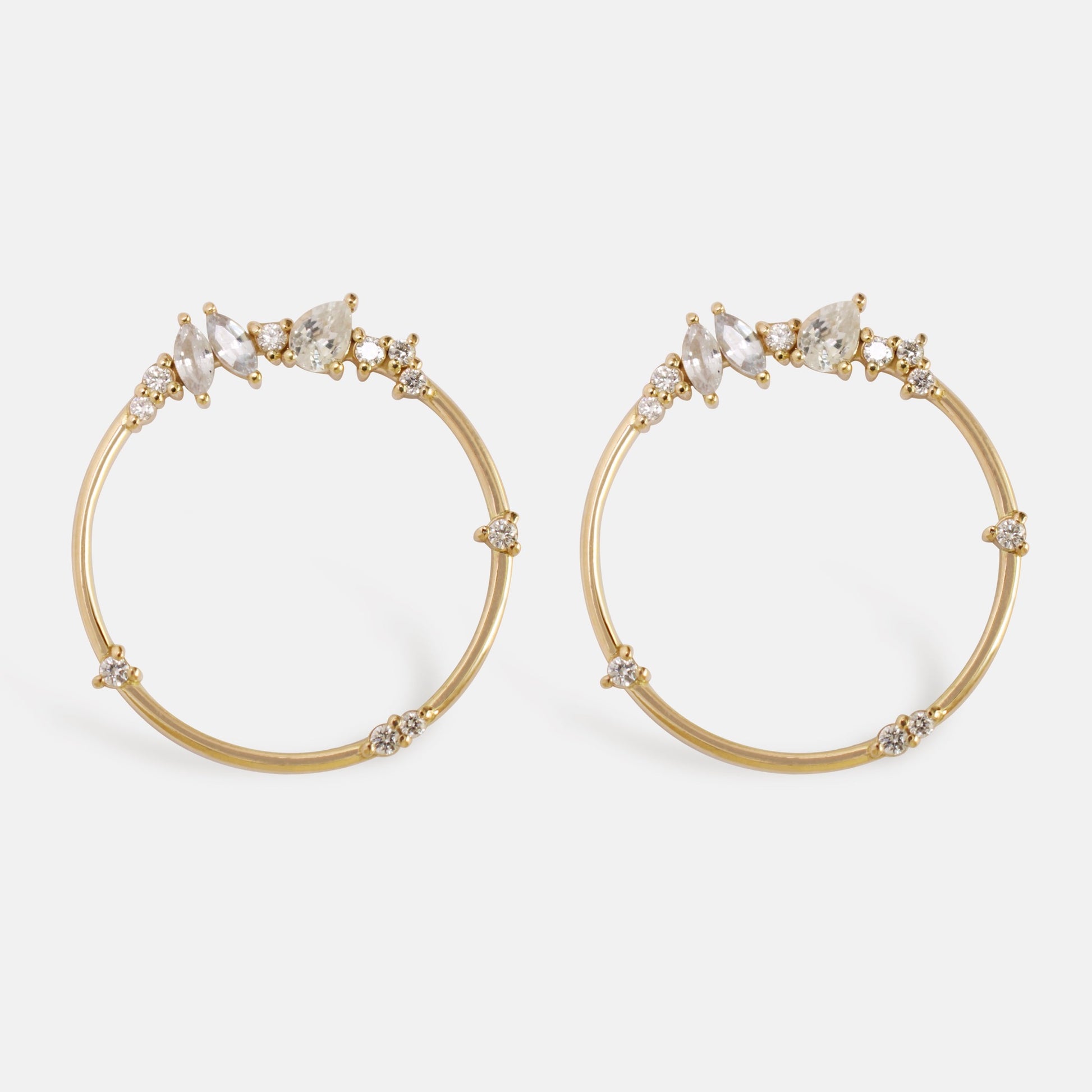 Large Blossom Earrings in Diamonds & White Sapphires
