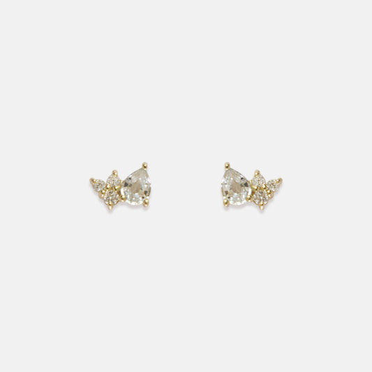 Petal Stud Earrings in Diamonds & White Sapphires