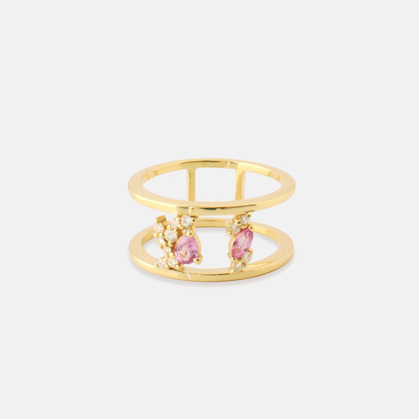 Wide Trail Ring in Diamonds & Pink Sapphires