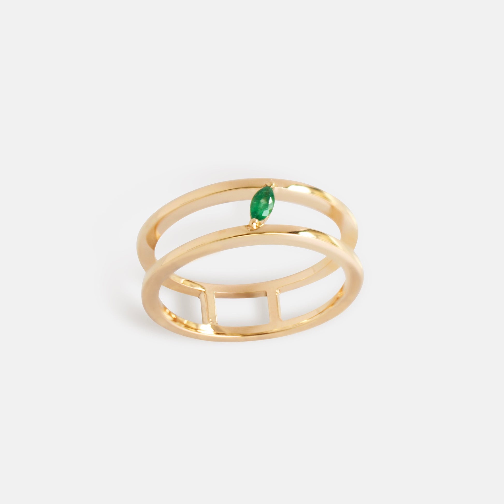 Narrow Trail Ring in Gold and marquise Emerald