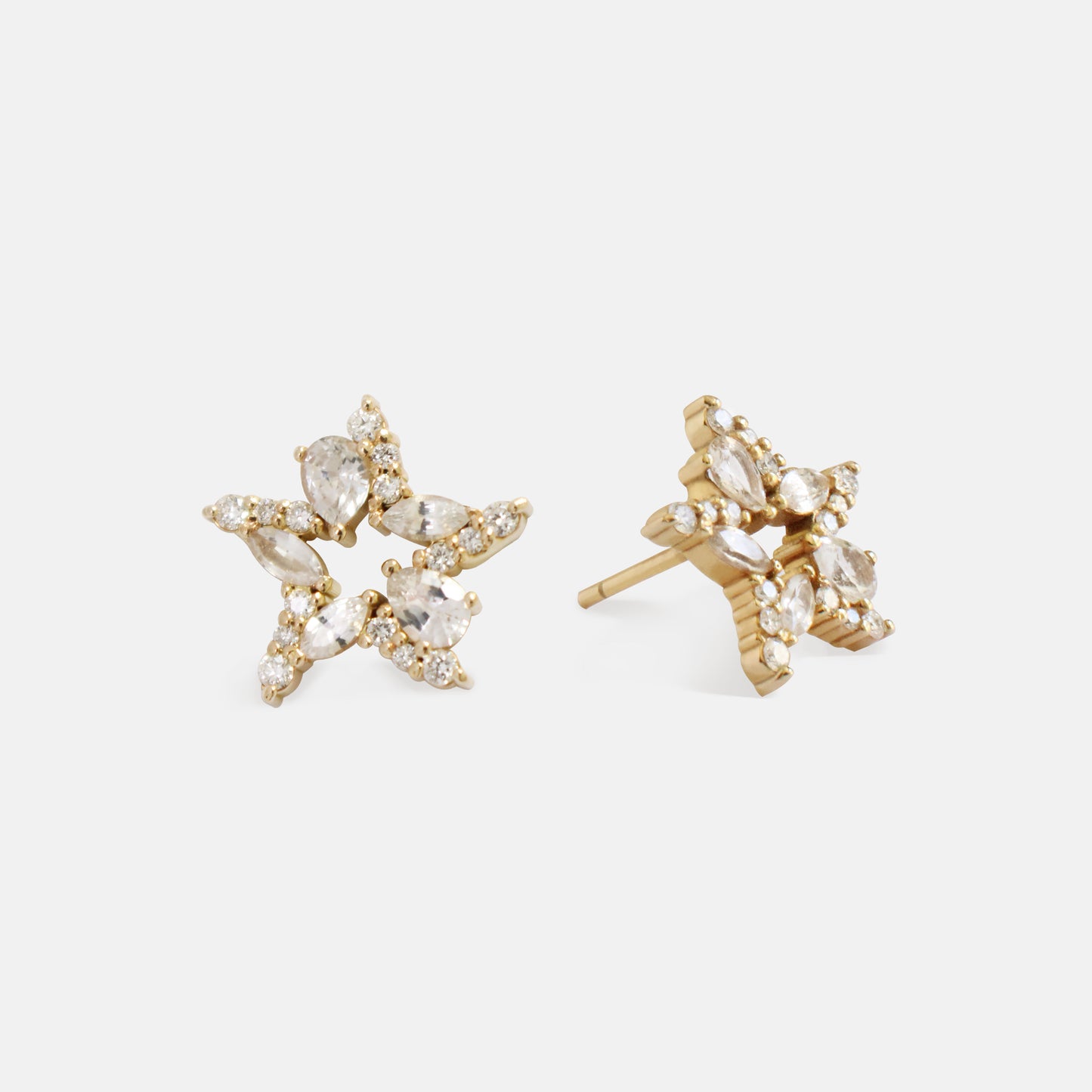 Wild Star Stud Earrings in Diamonds & White Sapphires