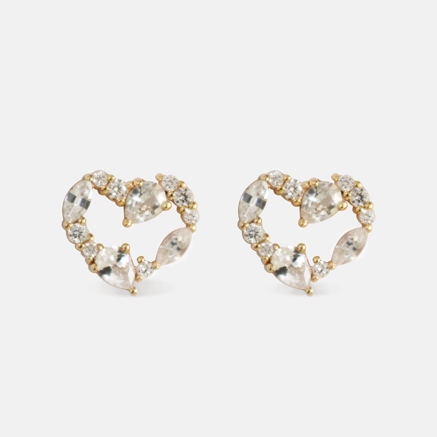 Wild heart Stud Earrings in Diamonds & White Sapphires